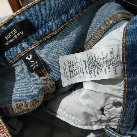 NEW TRUE RELIGION Rocco Moto Relaxed Skinny DENIM JEANS WAIST 28 INSEAM